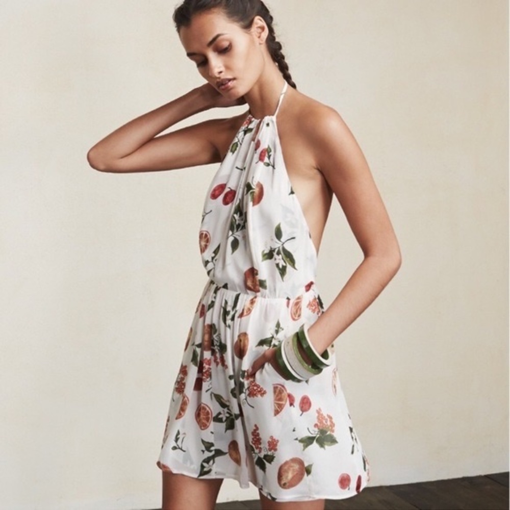 Reformation fruit print halter garner dress